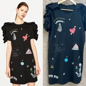 Zara Novelty Print Spooky-Core Ruffle Dresses Womens Size Large